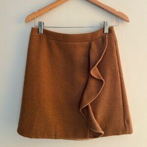 J.CREW Mercantile Size 00 Women Brown Wool Blend Ruffle Straight Mini Skirt